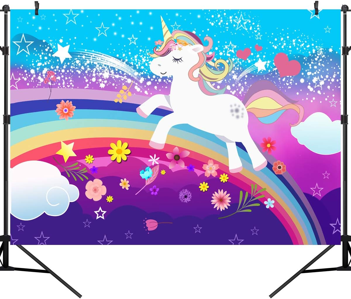 OUYIDA 7X5FT Unicorn Child Birthday CP Pictorial Cloth Photography Background Computer-Printed Vinyl Backdrop PCK11