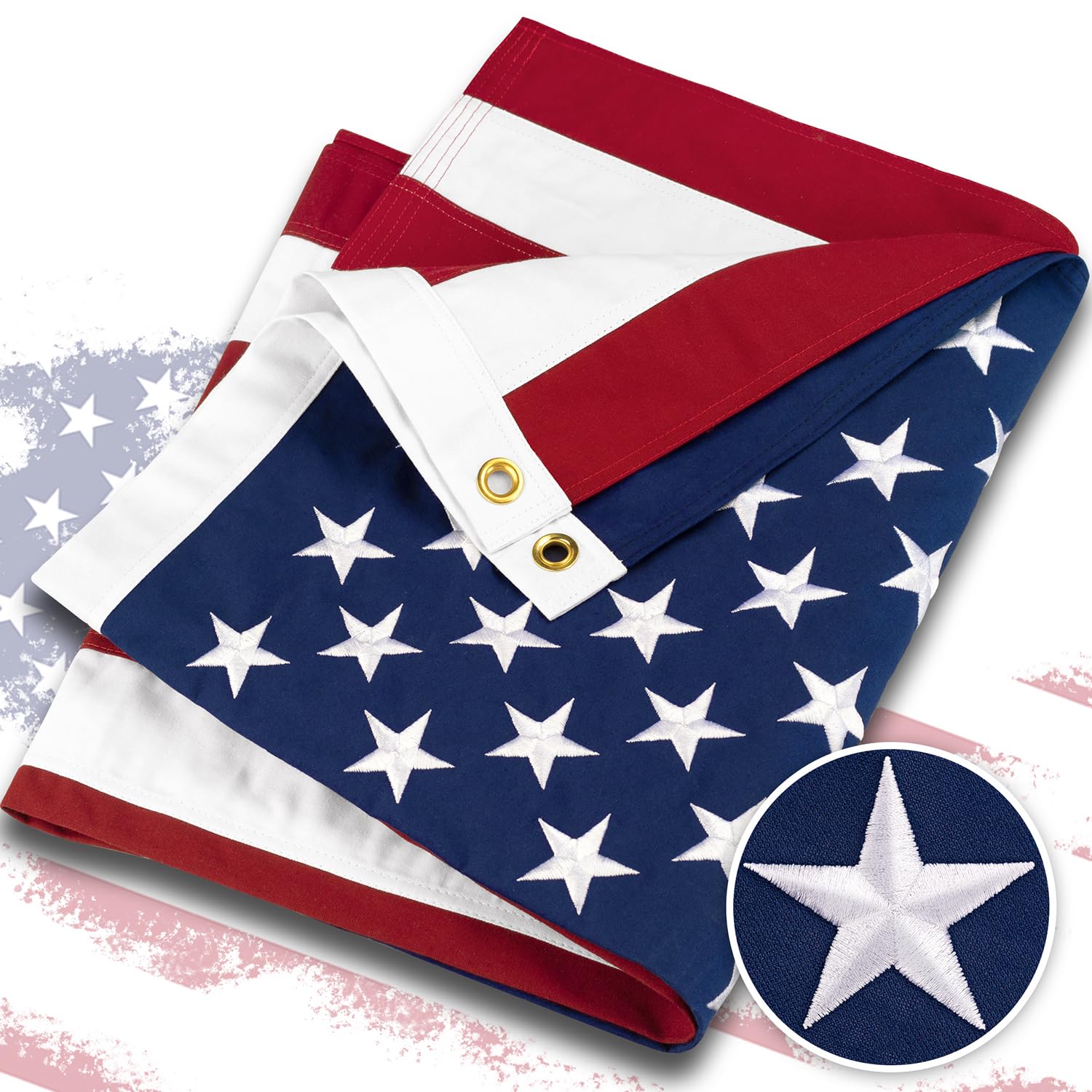Photo 1 of American Flag 5x8 ft 100% Cotton, US Flag USA Banner with Embroidered Stars, Sewn Stripes, Durable United States Flags, Only Indoor Use House Flags