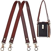 PH PandaHall 2pcs Genuine Leather Bag Handles Brown Leather Replacement Handles 23.8" Replacement Purse Straps with Antique Bronze Swivel Lobster Buckles for Handbags Purses Shoulder Bags