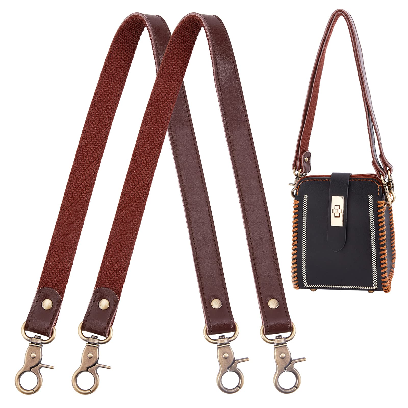 PH PandaHall 2pcs Leather Bag Handles 23.8" Brown Leather Replacement Handles Replacement Purse Straps with Antique Bronze Swivel Lobster Buckles for Handbags Purses Shoulder Bags