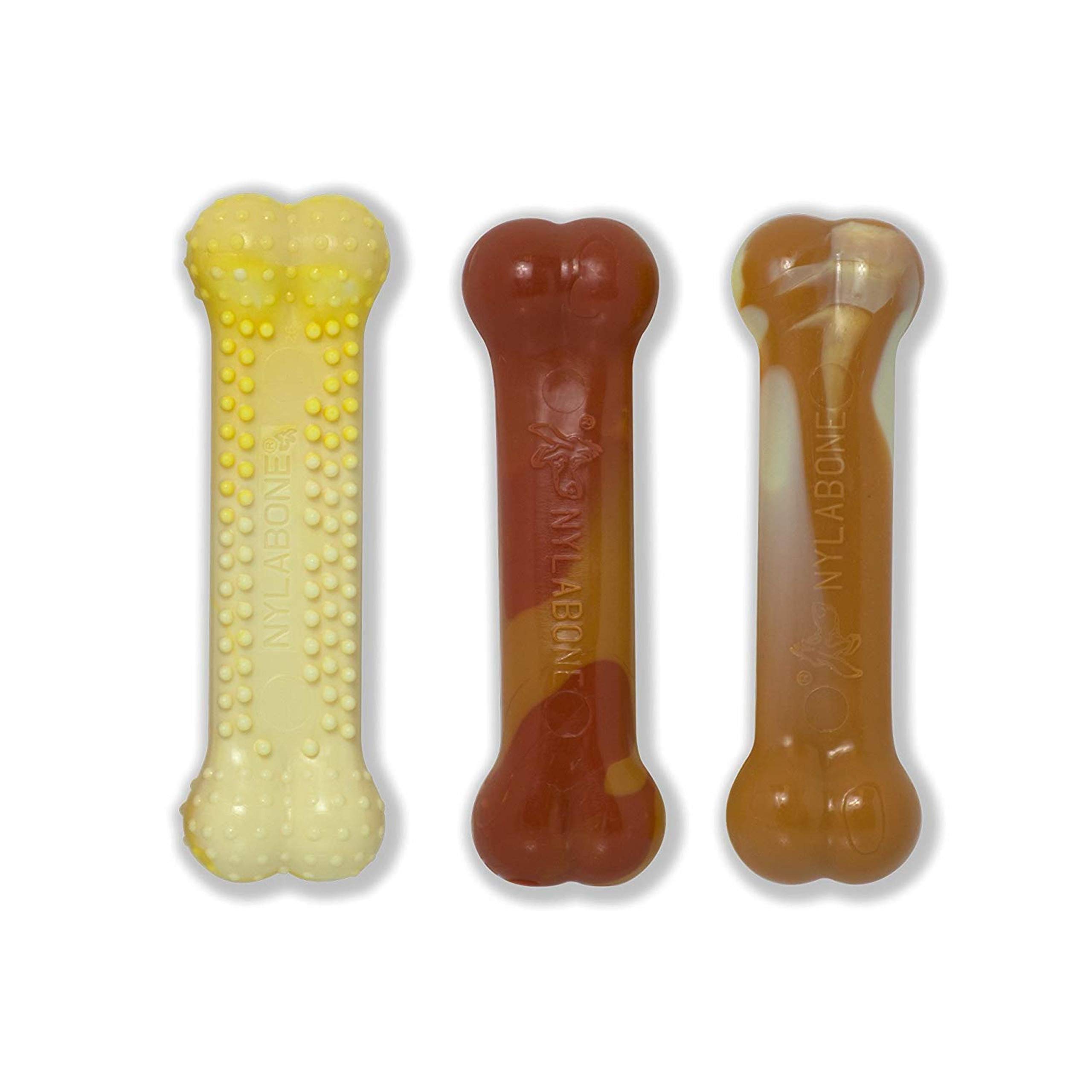 Nylabone Tough Dog Chew Toy Bones, BBQ Chicken/Corn on the Cob/Ice Cream, Variety Pack, 3-Piece, S, For Dogs Up To 11 kg