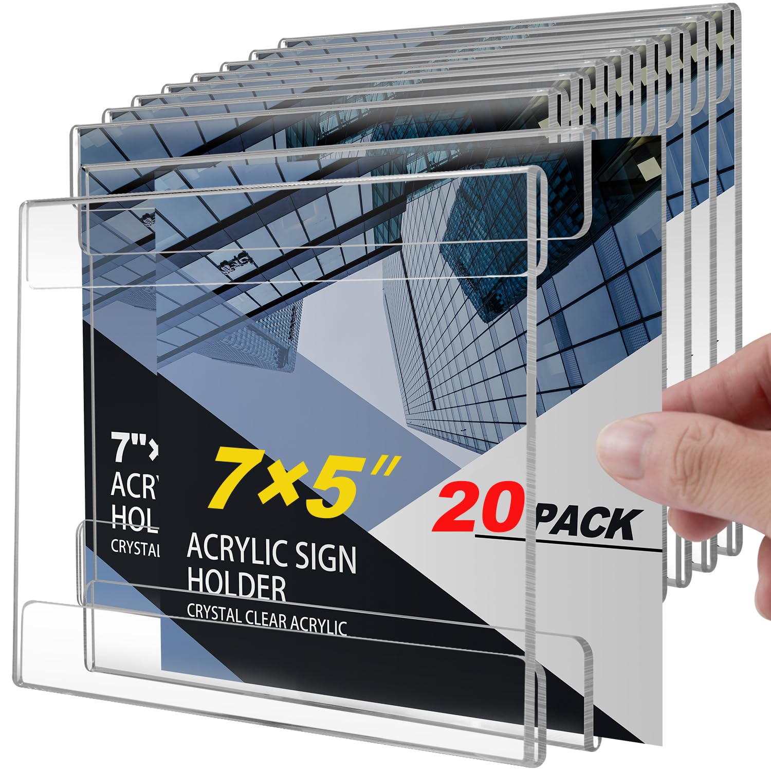 Photo 1 of 20 Pcs 5"×7" Acrylic Sign Holder Wall Mount, Horizontal No Drilling Clear Wall Frame, Door Sign Holder with Adhesive Tape, for Offices Shop, Promotions, Homes Restaurants, Photo, Picture, Events, Meeting