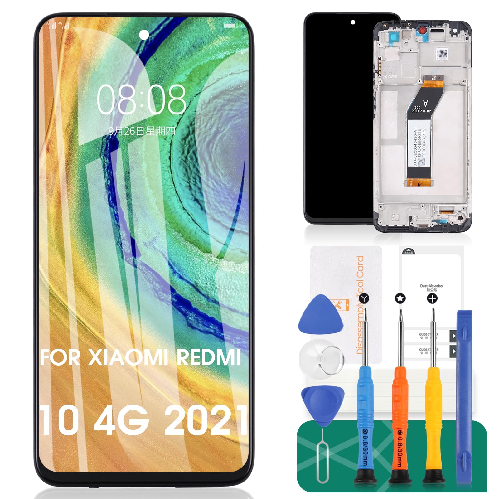 For Xiaomi Redmi 10 4G 2021 Screen Replacement For Xiaomi Redmi 10 4G 2021 Touch Screen Digitizer Assembly Repair Parts Kits With Frame(Black)