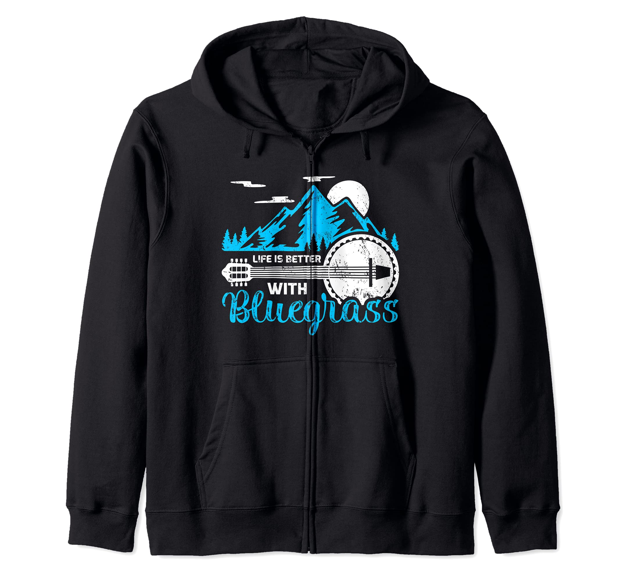Retro Mountain Banjo Life Is Better With Bluegrass Zip Hoodie