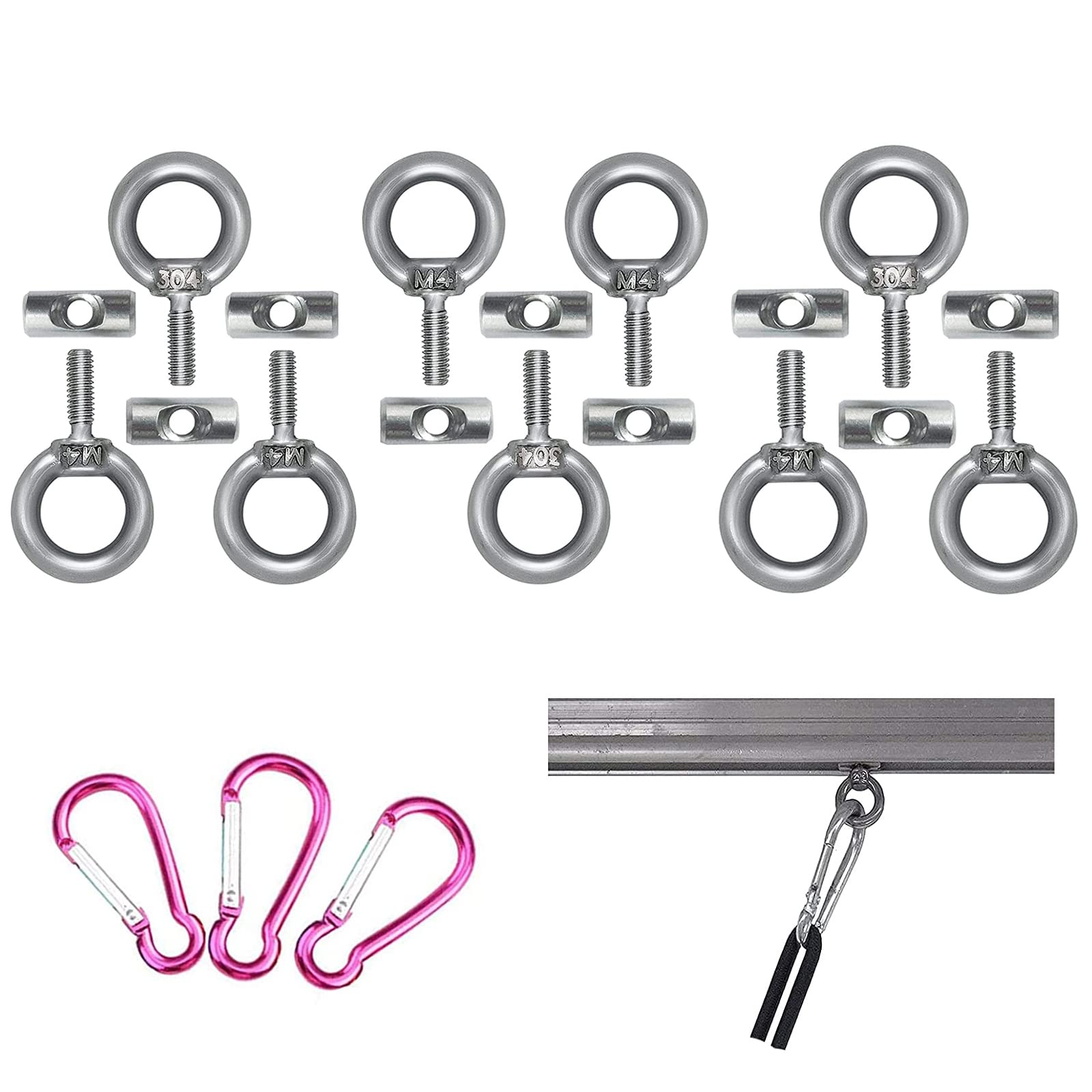 LUNNTE Stopper for Piping Rail, 6 mm with 3 Carabiners, Stainless Steel Piping Stopper for Caravan, Motorhome, Campervan, Boat, Multifunctional (9)