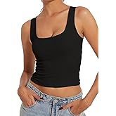 AnotherChill Women's Ribbed Crop Tank Tops Scoop Neck High Back Basic Sleeveless Rib Shirt Summer Athletic Top