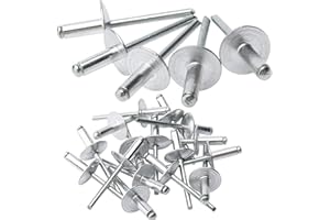 LAZIRO Large Flange Pop Rivets 3/16" Aluminum Body Steel Mandrel Large Dome Head 6-8 Gap .Large Self-Plugging Open End Decorating Fastener Nails Pop Rivets (Silver) (3/16"X1/2")