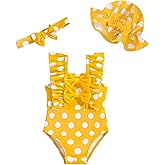 SODLON Baby Girl Swimsuit Infant Summer One-Piece Bathing Suit with Hat Ruffle Beach Tankini Bikini Toddler Swimwear