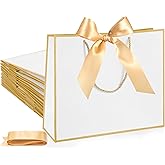 Silkfly Thank You Gift Bags with Handle 12x10x4'' Welcome Return Gifts Bag with Bow Ribbon for Wedding Bridesmaid Baby Shower Birthday Housewarming Employee Appreciation Day(White, Gold,12 Pcs)