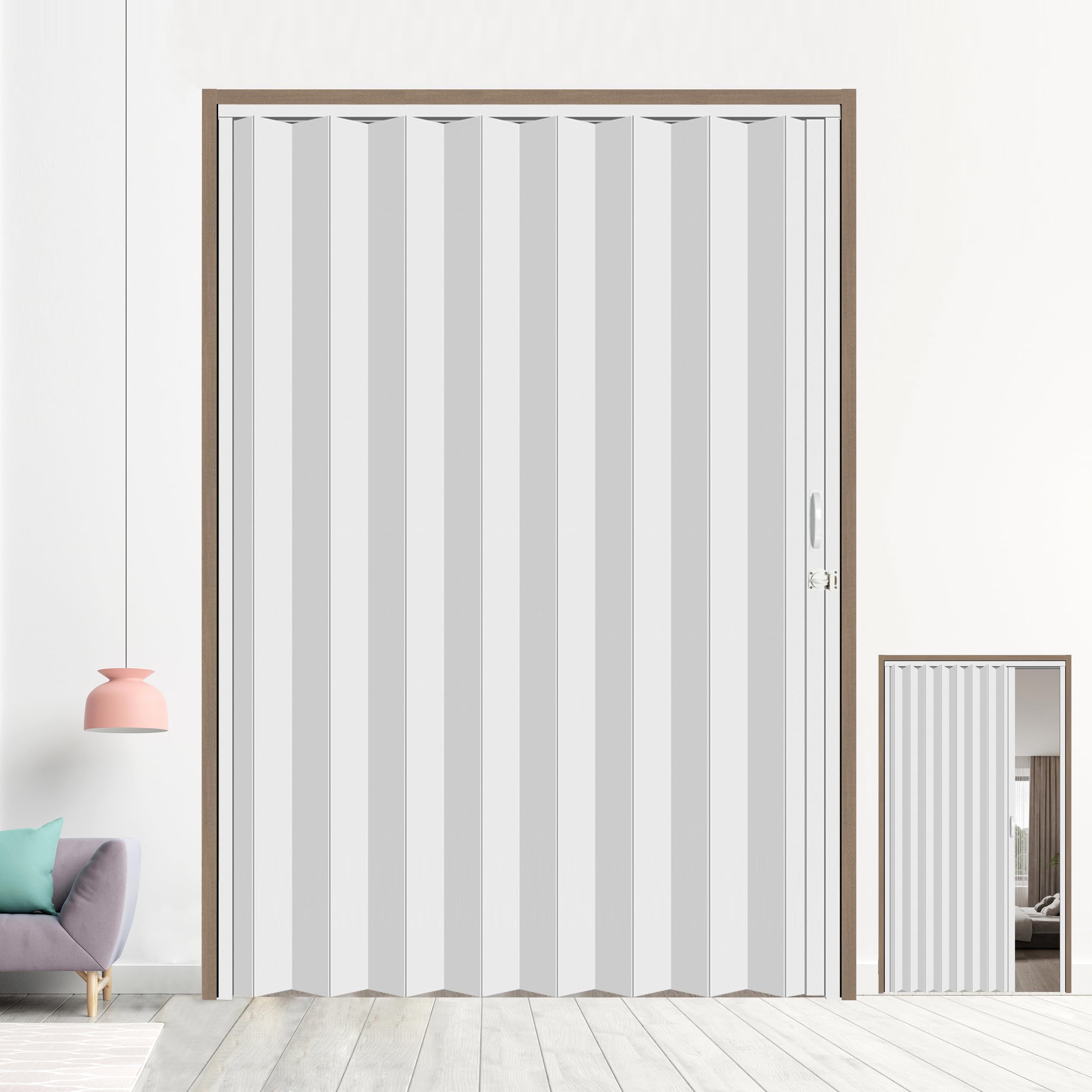Photo 1 of HARDJULAN 72X79in Interior Folding Accordion Doors for Living Spaces,White PVC,Handle Latch Includes