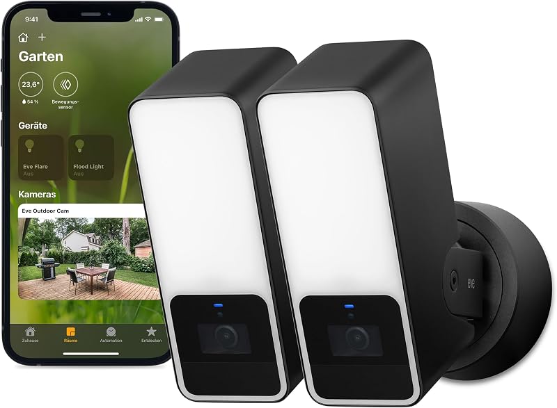 Outdoor Cam (Apple Home) 2er-Pack – Smarte Außenkamera mit Flutlicht