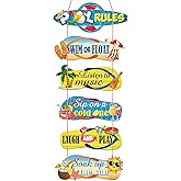 6 Pack Pool Rules Signs and Decor Outdoor, Wooden Beach Wall Hanging Decor, 4 x 11 Inch Summer Slippers Hanging Sign Flip Flop Outdoor Decorations for Swimming Pool Beach Coastal, Assemble by Yourself