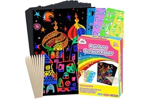 ZMLM Scratch Art Crafts Christmas Gifts, 100pcs Rainbow Scratch Paper Art Gifts for 3 4 5 6 7 8 9 Years Old Girls and Boys Ki