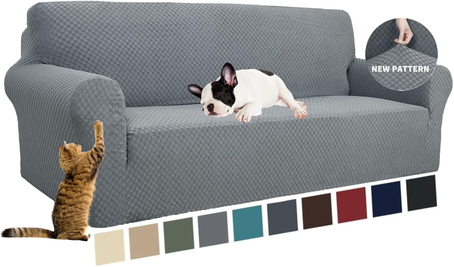 Slipcovers - YEMYHOM Couch Cover Latest Jacquard Design High Stretch Sofa Covers for 3 Cushion Couch, Pet Dog Cat Proof Slipcover Non Slip Magic Elastic Furniture Protector (Sofa, Light Gray)