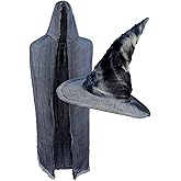Rustic Grey Wizard Costume Set with Wizard Hat Grey and Gray Distressed Cloak Cape for Halloween & Cosplay 2 PC Accessory