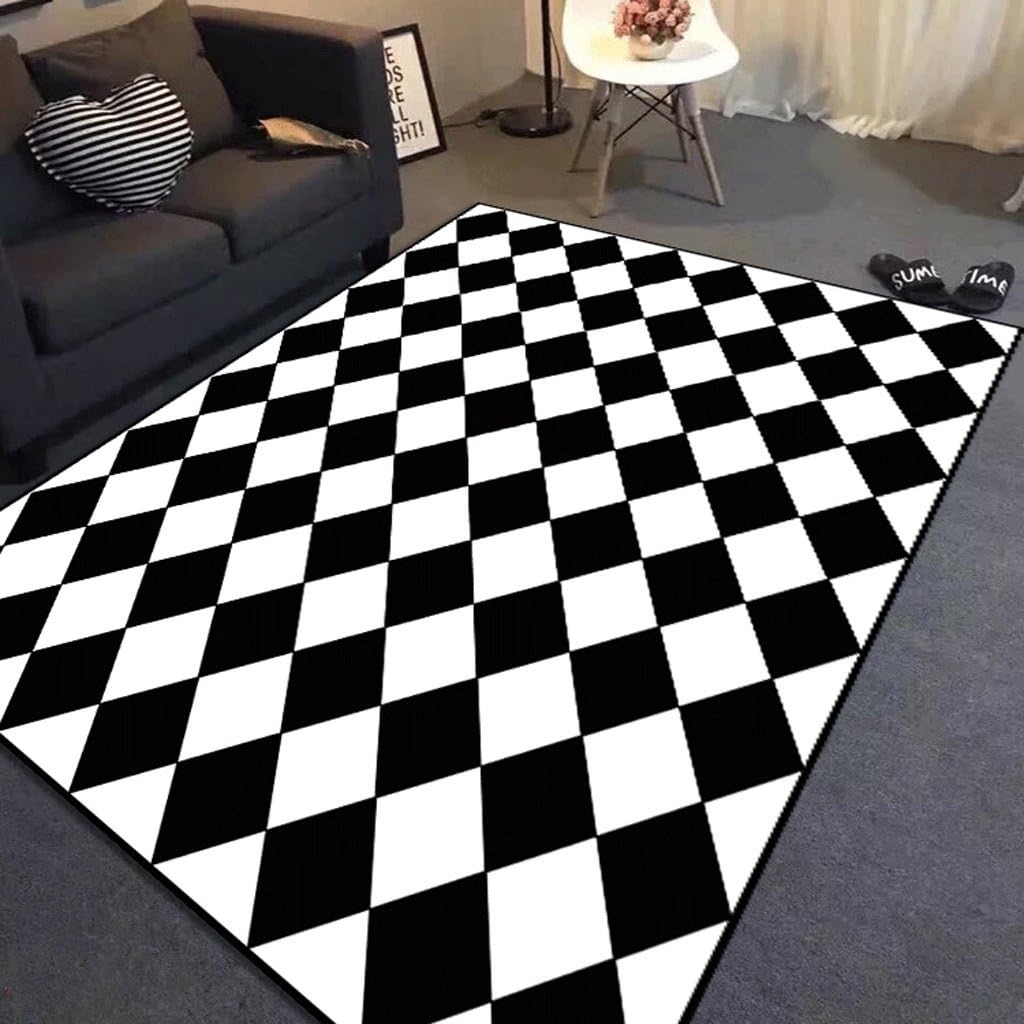 LOFAMI Simple European Black And White Geometric Pattern Large Carpet, Rugs, Polyester Living Room Bedroom Multi-Functional Mats (Color : A, Size : 80 * 120cm)
