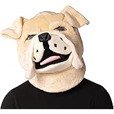 Rasta Imposta Bulldog Mascot Head Halloween Costume Dogs Mascots Sports Fans Players Novelty Party Funny Men's Women's Costumes, Adult One Size, Beige
