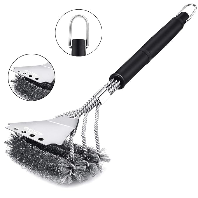 IREGRO BBQ Grillbürste Neue Version mit 304 Edelstahl Spatel Edelstahldraht Borsten Camping Bürste Ideal für Holzkohle Gas El