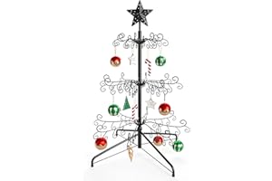ELYKEN Christmas Ornament Display Stand Tree,112 Hanger Hooks for Baubles and Holiday Decorations,3 FT Iron Freestanding Rack with Stable Base, Easy Assembly, Black