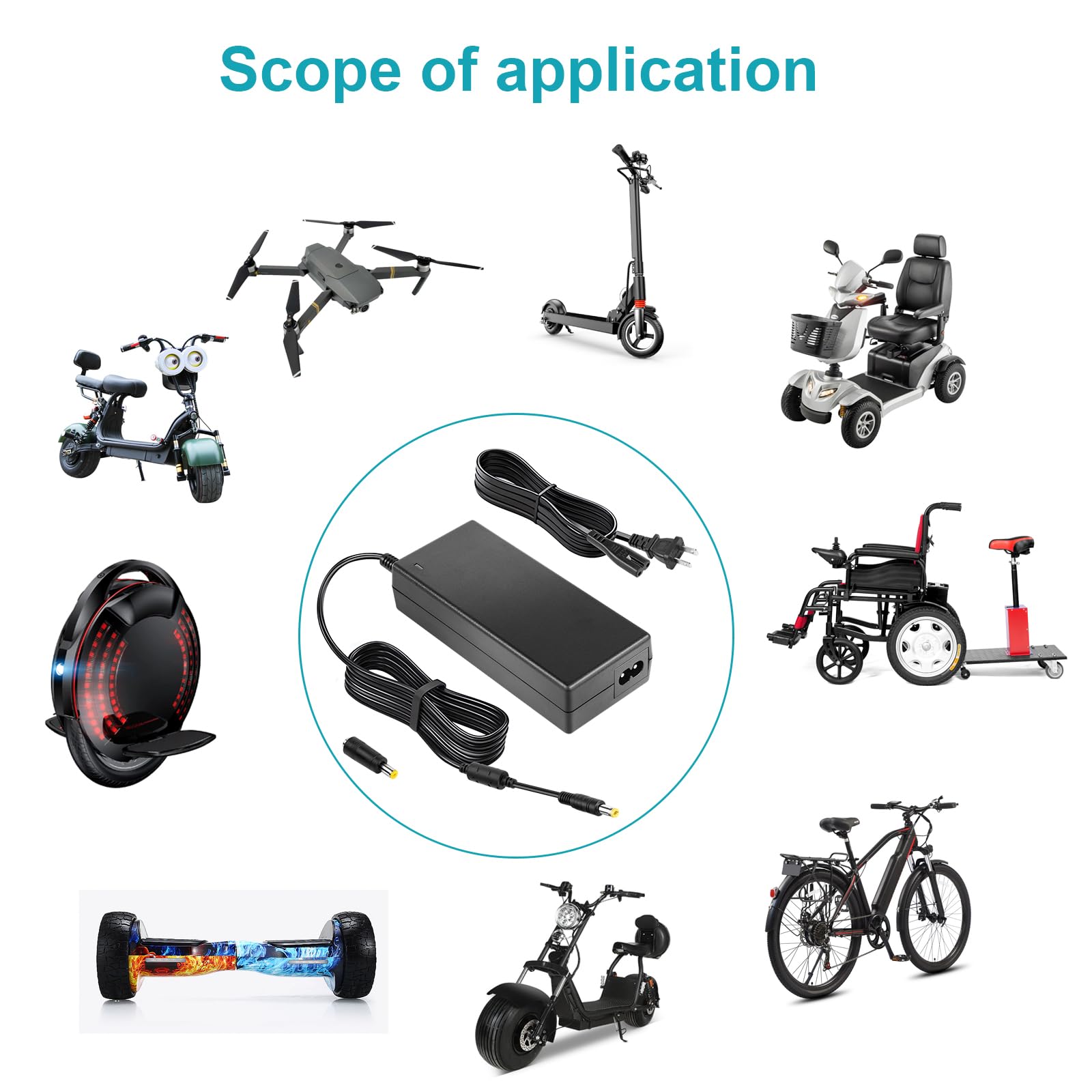 Fancy Buying 42V 2A Charger for Electric Scooter 36V 10S Lithium-ion Battery Pack Compatible with GOTRAX GXL V2, G2, G3, G4, Apex, Glider, XR Elite, XR Ultra 5.5 * 2.1mm Plug with a 5.5 * 2.5mm tip
