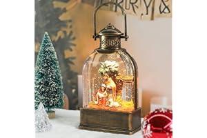 AFIRST Christmas Snow Globe Lantern Nativity Scene Musical Snow Globe Swirling Glitter with USB/Battery Powered Tabletop Decorative Lantern Christmas Home Party Décor and Gift