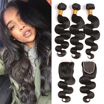 Amazon Com 3 Bundles With Closure Body Wave Brazilian Hair 20 22
