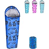 KidzAdventure Mummy Style 32 – 59F Kids Sleeping Bag with Pillow Sleeve, 4 Season, Lightweight and Backpacking Style, Ideal for Camping, Sleepover, Boys, Girls, Youth and Toddlers