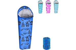 ANJ OUTDOORS KidzAdventure Mummy Style 32 – 59F Kids Sleeping Bag with Pillow Sleeve, 4 Season, Lightweight and Backpacking Style, Ideal for Camping, Sleepover, Boys, Girls, Youth and Toddlers