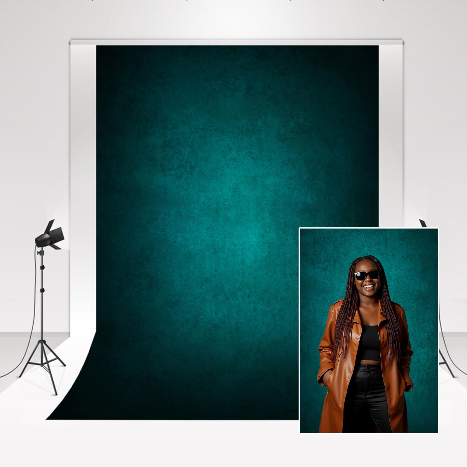 Kate Backdrop Photography Black-green Gradient 1.5x2.2m Retro Wedding Photo Booth Props Collapsible Video Background Gorgeous Velvet Texture Photocall Props Star Magazine Photo Background