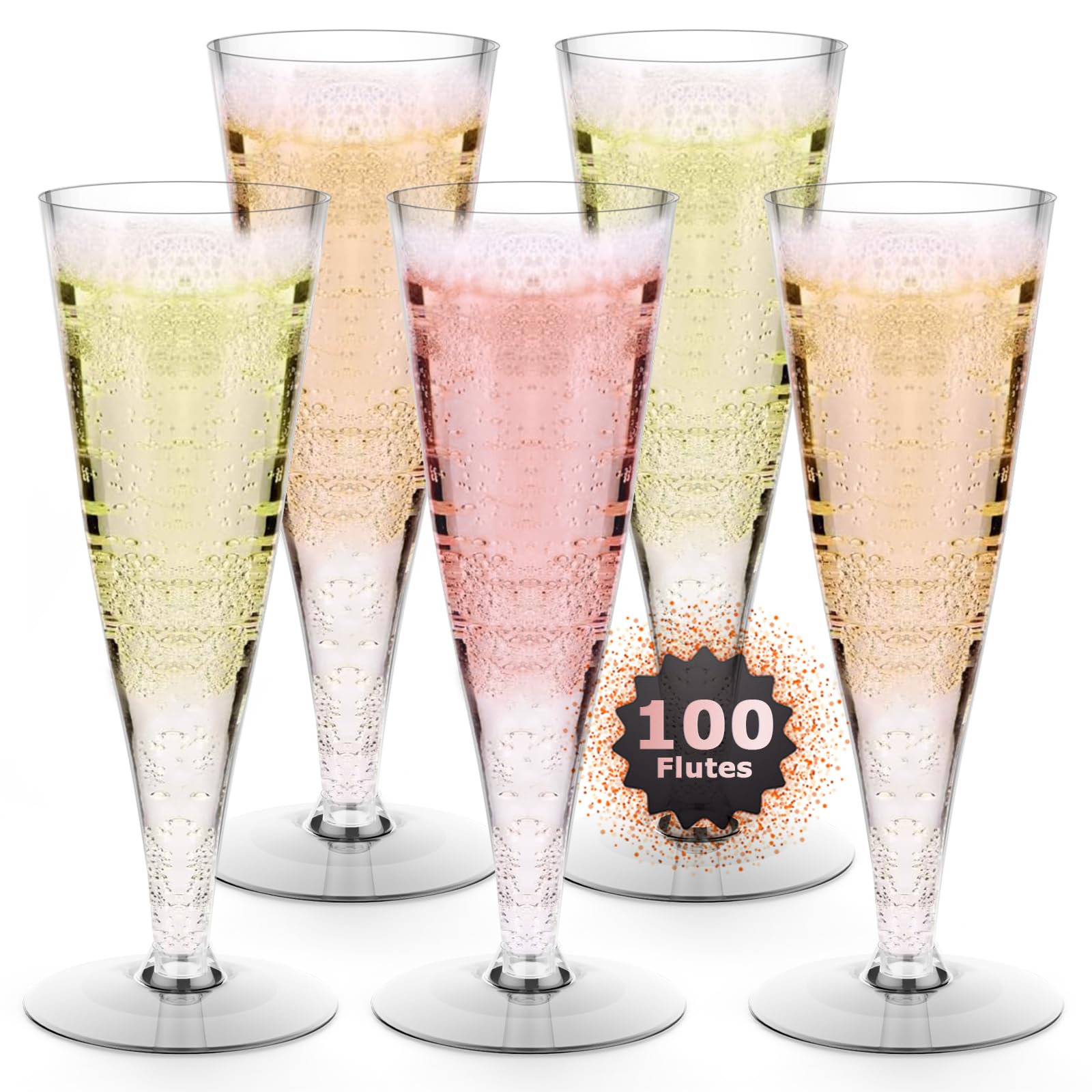 Photo 1 of 100 Pack Plastic Champagne Flutes Disposable Champagne Glasses, 4.5 Oz Clear Mimosa Glasses Bulk Cocktail Toasting Cups for Valentines Day Party Supplies Wedding, Copas De Plastico Para Brindis
