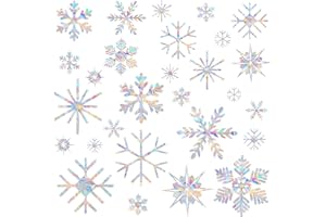 AREAWA Window Decals for Glass Windows,Anti-Collision Clings to Save Birds from Window Collisions,Non Adhesive Prismatic Window Clings, Rainbow Stickers,Christmas Snowflake Window Clings,(28pcs)