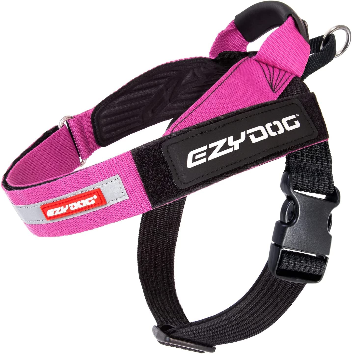 EZYDOG Express Dog Harness | Dog Harness for Small, Medium and Large Dogs, Angled Ergonomic Design, Moulded Grip Handle, Easy Release Side Buckle (XL, Pink)