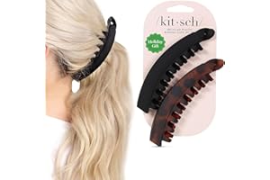 Kitsch Banana Clip – Retro 80’s Style Hair Clips for Women, Secure & Durable No Crease Banana Clips for Styling, Ponytails & Updos | Ideal Gifts for Women – Black & Tort, 2pc Set