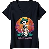 Womens Day of The Dead Mexican Dia De Los Muertos Sugar Skull V-Neck T-Shirt