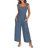 ANRABESS Jumpsuits for Women Dressy One Piece Summer Outfits Wide Leg Sleeveless Smocked Romper Jumpers Casual Beach Overalls
