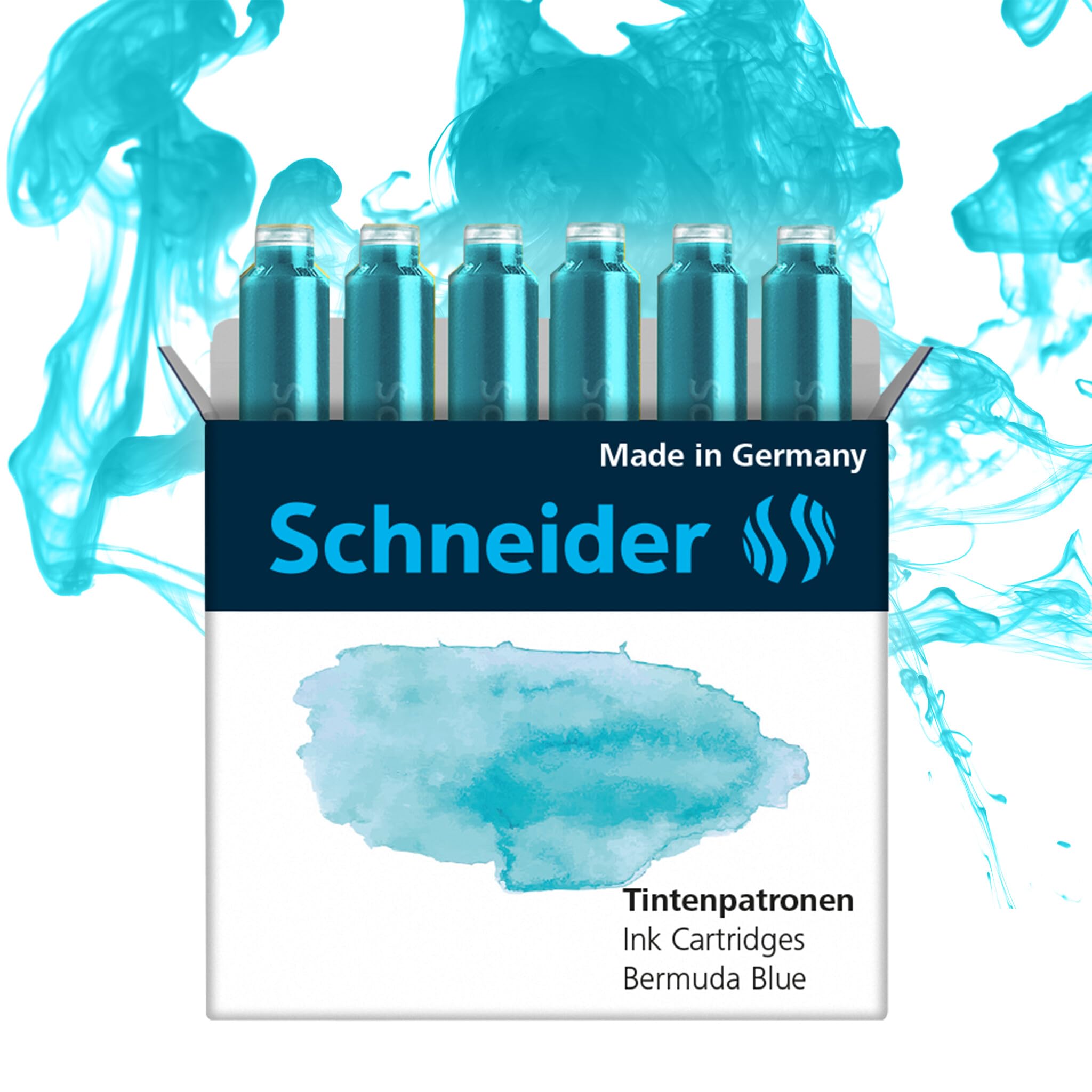 Schneider 166134 Pastel Ink Cartridge (Standard Cartridges for Fountain Pen) Bermuda Blue (Pack of 6)
