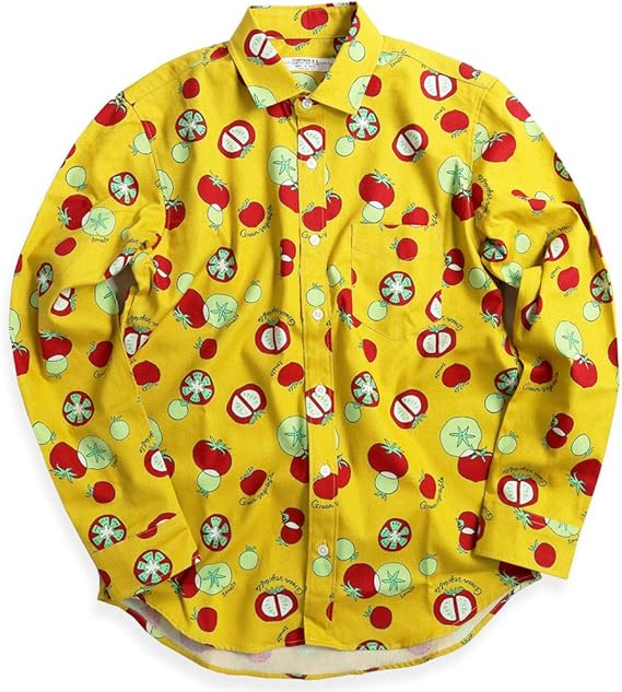 Amazon Vintage El トマト柄 長袖シャツ メンズ 柄シャツ 野菜 派手 11 2 マスタード M シャツ 通販