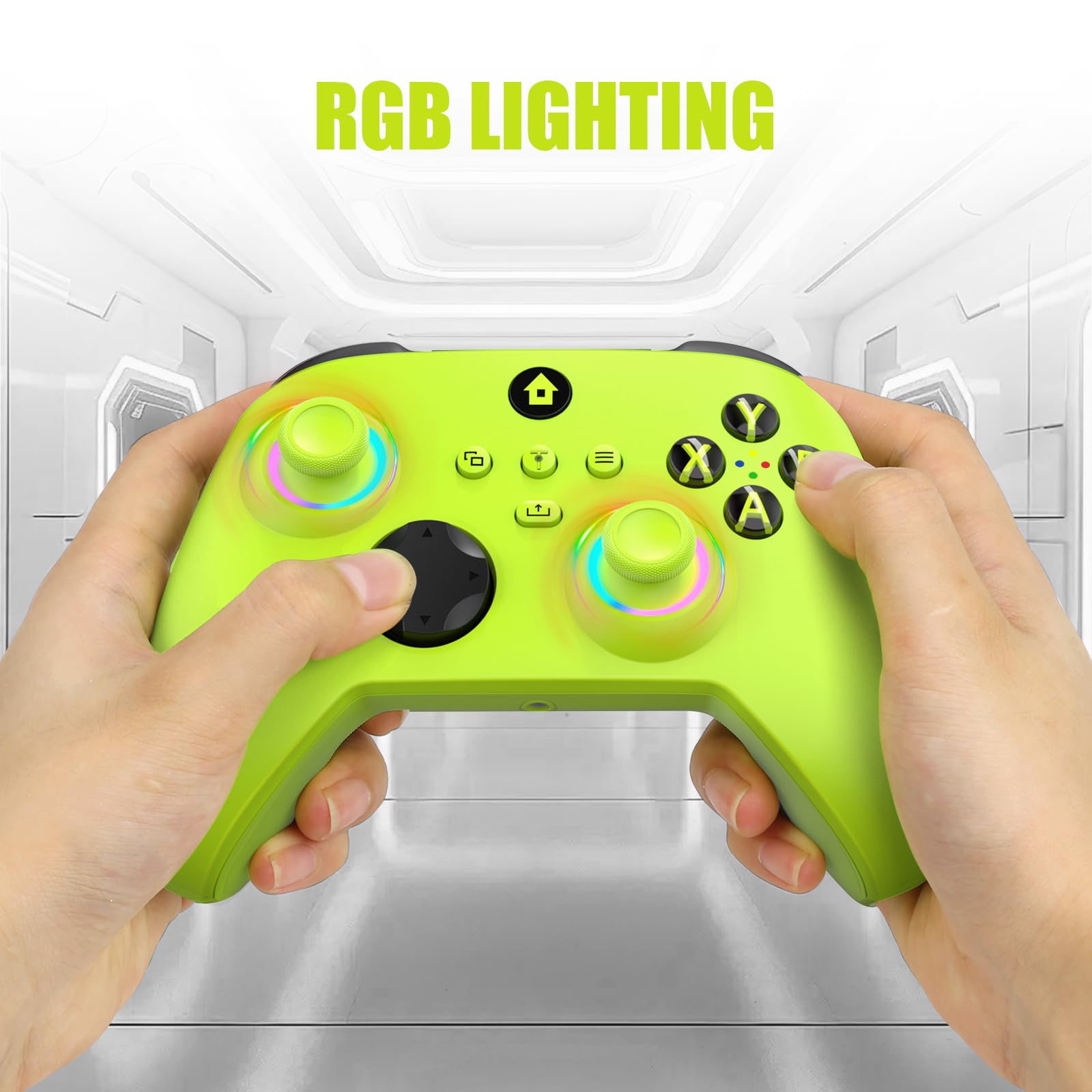 W&O Wireless Controller Compatible With Xbox One, Xbox Series X/S, Xbox One X/S, PC, With RGB LED Light, Mappable Buttons, 3.5mm Headphone Jack, With 2.4GHZ Wireless Adapter Gamepad （Electric Volt）