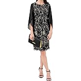 DERAX Women's Lace 3/4 Sleeve Mini Dress Chiffon Wedding Guest Party Knee Length A-Line 2026 Spring Dresses