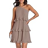 ZESICA Women's 2025 Summer Sleeveless Mini Dress Boho One Shoulder Ruffle Tiered Layered Flowy A Line Dresses