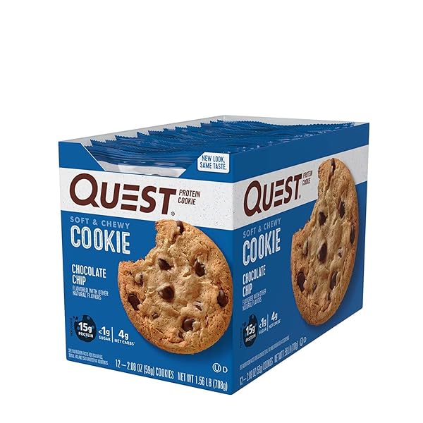 QUEST NUTRITION CHOCOLATE CHIP PROTEIN COOKIE, 15G PROTEIN, 1G SUGAR, 2G NET CARBS, KETO FRIENDLY, HIGH PROTEIN, LOW CARB; 12 COUNT