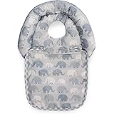 Boppy Head Support—Noggin Nest | Gray Elephants Plaid | With Pressure Relieving Cutout | For 3- or 5-Point Harness | 0-4 mont