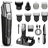 SilkGlow Beard Trimmer for Men, 5 in 1 Electric Razor for Men, Cordless Hair Clippers, Waterproof Grooming Kit for Shaving Face, Mustache, Body, Ear, Nose Hair Trimmer, Gifts for Mens, Black