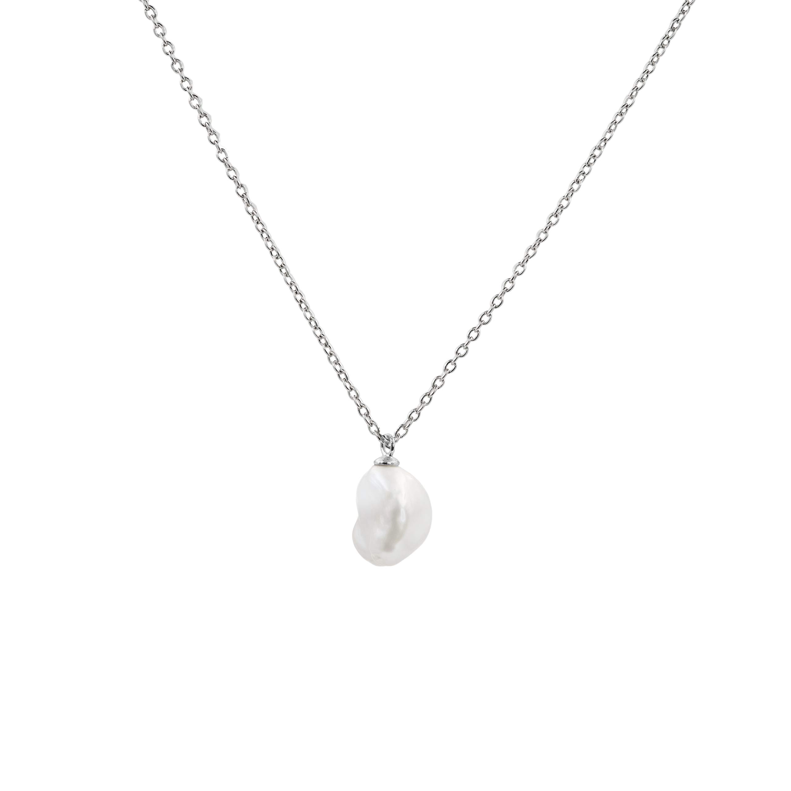 Secret & You Women's Pearl Pendant Necklace Freshwater Cultured Pearl Baroque Keshi shape 9-10 mm - 925 Sterling Silver Chain and Pendant Rhodium 38 to 45 cm long. — image 1