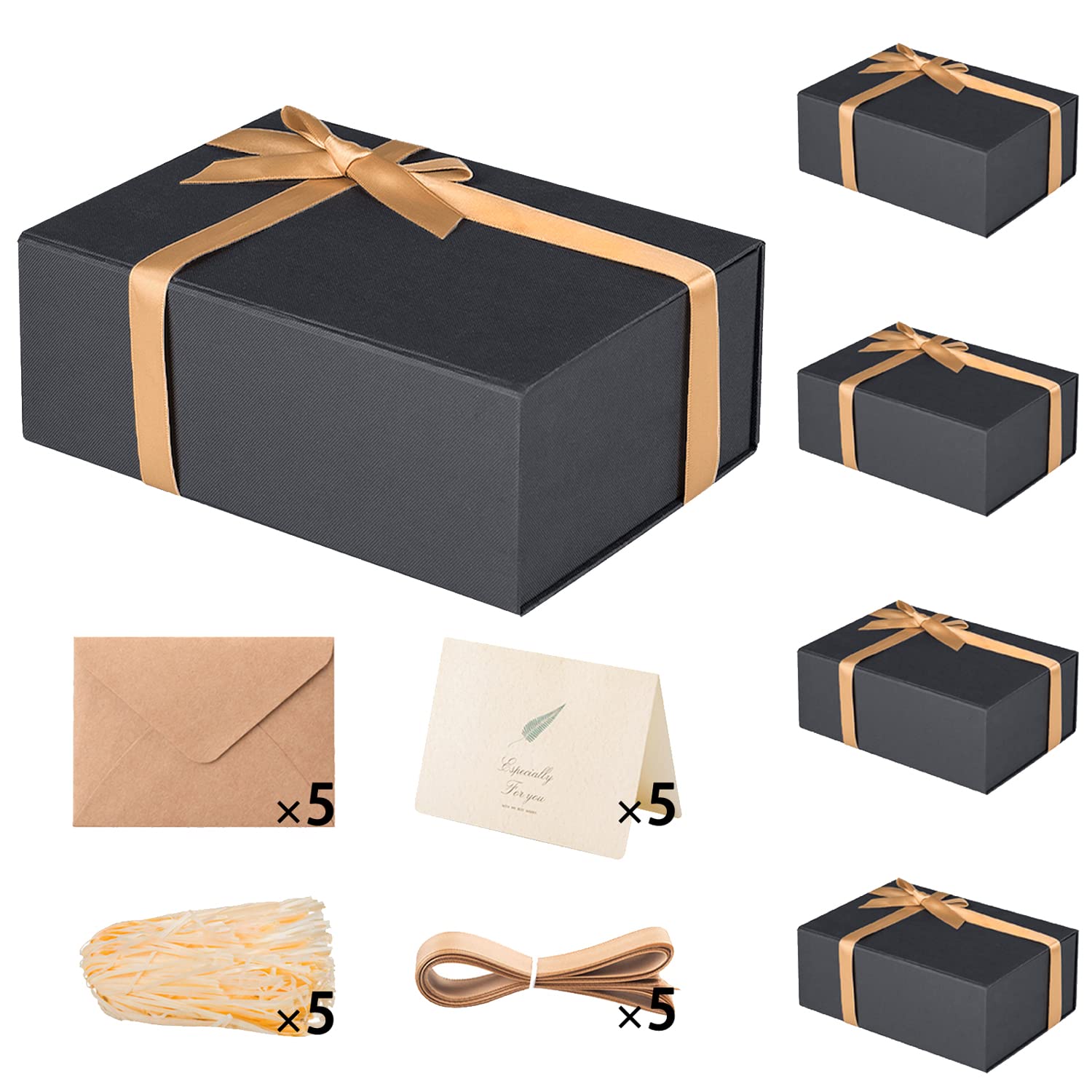 Photo 1 of LIFELUM Extra Large Black Gifts Boxes Bulk Set of 5,13.5 x 10 x 4 inch Elegant Gift Boxes with Magnetic Lids, Card,Sticker,Ribbon, Shredded Paper Filler Groomsman Gifts