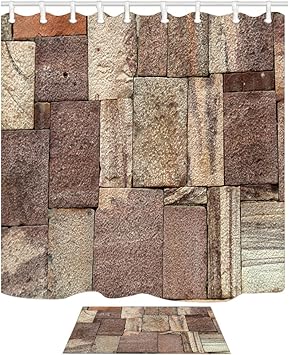 Kotom Set Von Vorhange Dusche Moderne Mosaik Motiv A Von Fliesen Stein Gut Gekleidet Vorhange Bad 69 X 70 Zoll Decken Boden Aus Flanell Fur Teppiche Badematte 60 X 40 Cm Amazon De Kuche