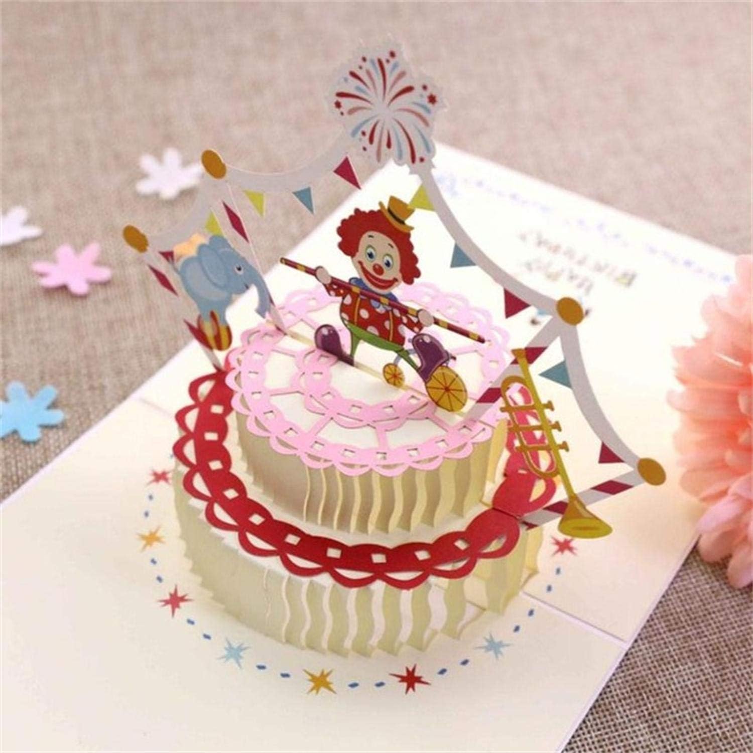Handmade 3D Pop Up Happy Birthday Card Cake Greeting Card with Envelope for Birthday Gift