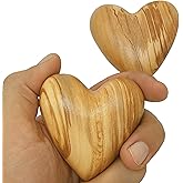 Zuluf Set of 2 Large Olive Wood Hearts 2.4" Hand Carved Wooden Heart Paperweights Rustic Table Centerpieces Wedding Decorations Valentine Gifts Home Décor Keepsakes Made in Bethlehem w/Certificate