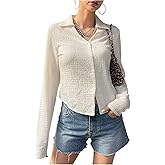 SHENHE Women's Button Down Long Sleeve Textured Shirt Collared Dressy Blouse Going Out Top