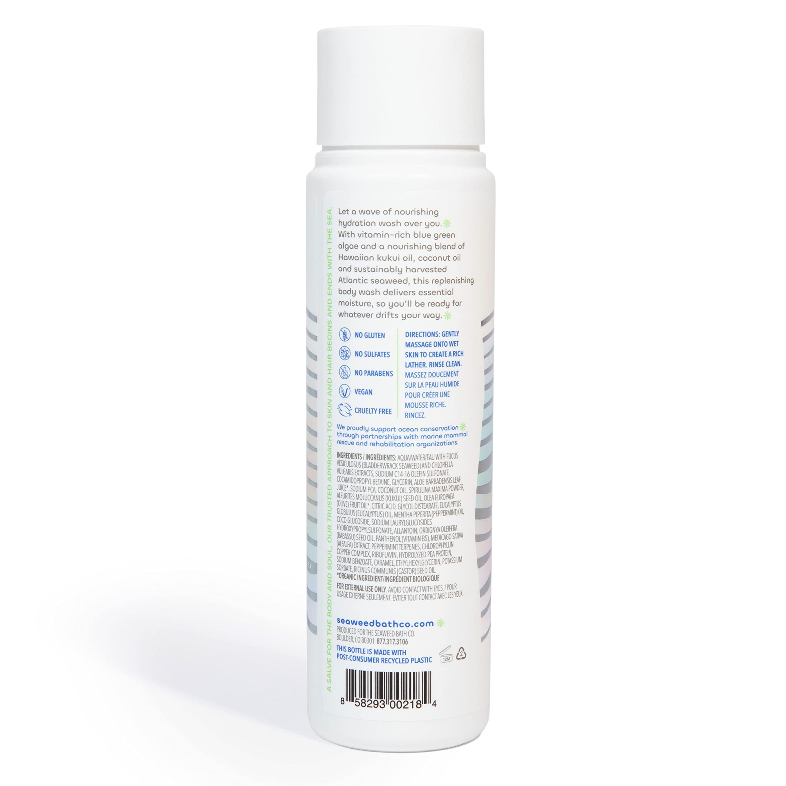 Seaweed Bath Co. Hydrate Body Wash, Eucalyptus Peppermint Scent, 12 Ounce, Shower Gel for Men & Women, Vegan, Paraben Free, Sulfate Free, Cruelty Free